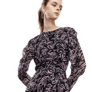 NWT THE KOOPLES Pink Zebra Print Long Semi Sheer Sleeve Mini Dress Large